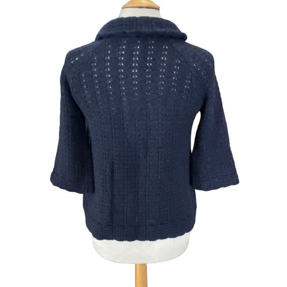 Twiggy Lambswool Pointelle Knit Cardigan Blue Coastal Cottagecore Quiet Luxury-S - Picture 10 of 16